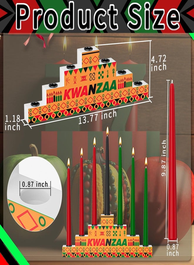 Kenburg Kwanzaa Kinara Set - Double Sided Wooden Kwanzaa Candle Holder with Dripless Taper Candles (3 Red, 3 Green, 1 Black) and Metal Cup for African Heritage Holiday Party - Image 2